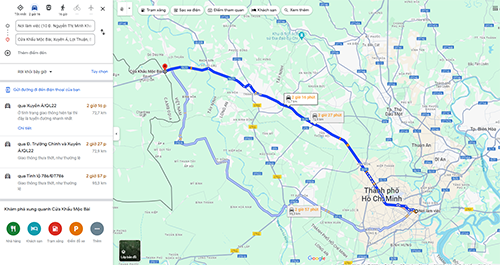 Đường đi từ Hồ Chí Minh đến Mộc Bài trên Google Maps